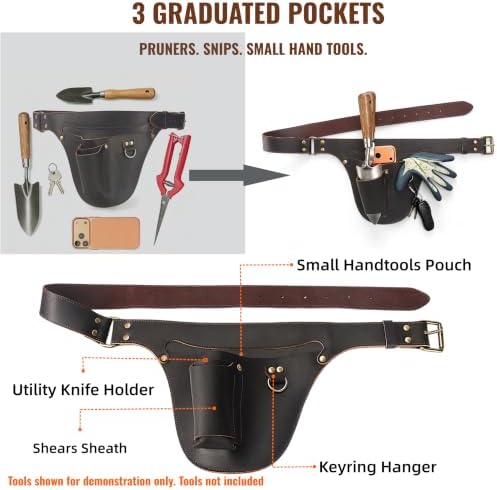 Leather Florists Tool Belt Bag,3 Pockets,Adjustable Gardeners Waist Holster