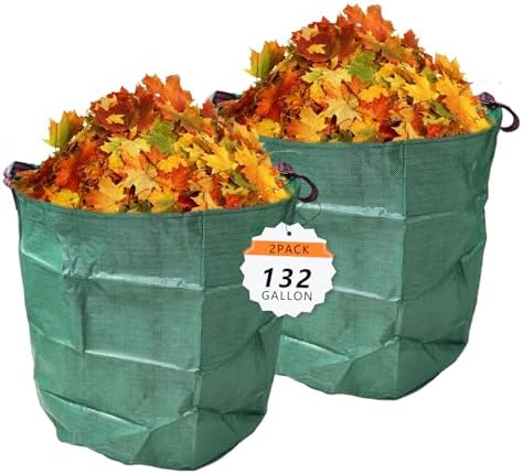 2-Pack 132 Gallon Reusable Yard Waste Bags, Heavy Duty Collapsible Garden Leaf Bags with Plastic Ring, Stand-Up Yard Waste Bin for Collecting Leaves, Lawn Grass
