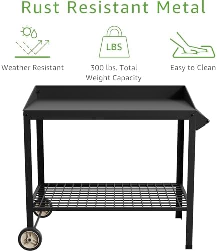 Metal Potting Bench on Wheels Heavy Duty Weatherproof Work Station