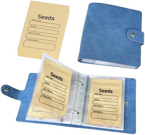 Seed Organizer Storage Binder with 50 PCS Resealable Seed Envelopes, Blue