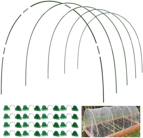 MAXPACE Greenhouse Hoops Kit, DIY 8ft Grow Tunnel, Fits Raised Garden Beds 2.8ft Wide & Up, 25 Pcs Rust-Proof Fiberglass Frame Support Rods for Row Cover, Shade Cloth, Frost Netting & Plant Stakes