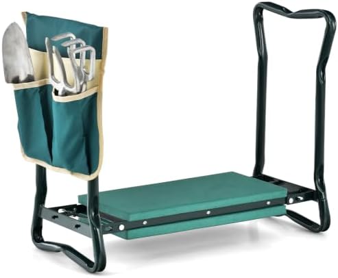 Goplus Garden Kneeler and Seat, Heavy-Duty Garden Bench w/Large Tool Pouch, Widen EVA Foam Kneeling Pad, Portable Gardening Gift for Women Men Seniors, Foldable Garden Stool for Kneeling & Sitting