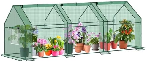Mini Greenhouse for Outdoor,Portable Small Tunnel Greenhouses for Outdoors with Roll up Zipper Door for Protecting Plant (PE, 95" x 36" x 36")
