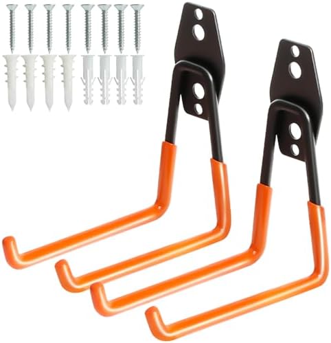 Heavy Duty Wall Hook for Tool/Water Hose, Garden Hose Holder Wall Mount for Indoors Outside, 2 Pack Garage Storage Hanger for Hanging Shovel/Ladder/Extension Cord, Metal Utility Hook Organizer