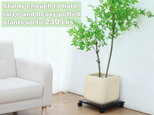 1 Pack 12" Metal Square Plant Caddy with Wheels Large Iron Rolling Plant Stand with Casters Heavy-Duty Plant Dolly Coaster Plant Pot Mover Roller Base for Indoor Outdoor, Black
