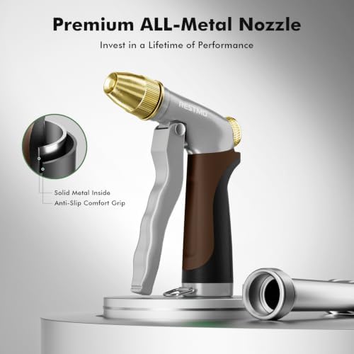 RESTMO Metal Water Hose Nozzle, High Pressure Garden Sprayer, Brown