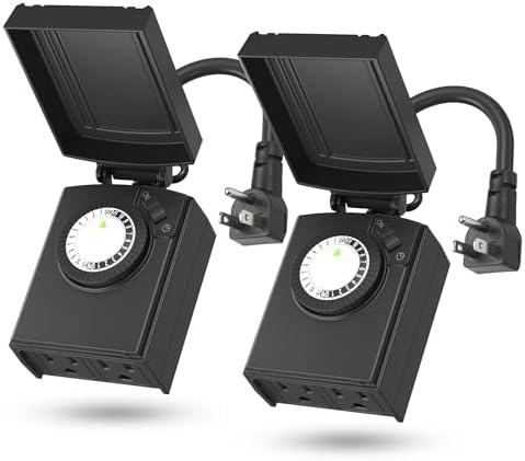 BN-LINK Outdoor 24-Hour Mechanical Timer Outlet, 2 Grounded Outlets, 2 Pack