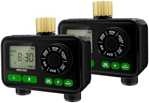 RESTMO 2-Zone Programmable Sprinkler Timer for Outdoor Hose Faucet 2 Pack