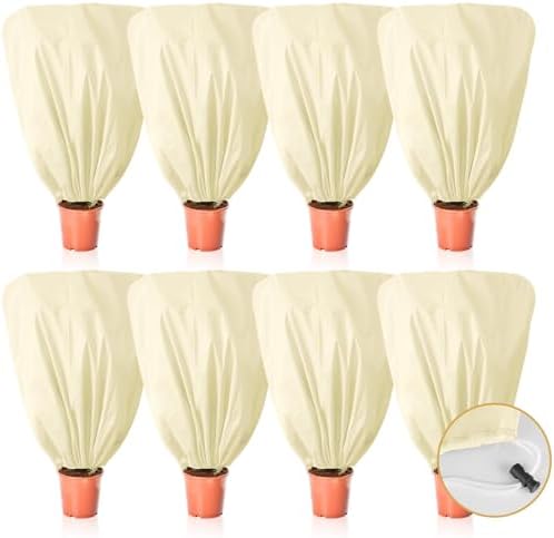 8 Pcs Plant Covers Frost Protection Bag 39.3"X39.3" Winter Reusable Plants Jacket with Drawstring Shrub Protection Wraps Bags Frost Blanket for Winter Outdoor Garden Plants