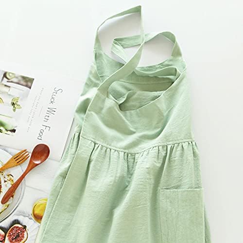 Cotton Linen Apron Cross Back Apron for Women with Pockets Pinafore Dress