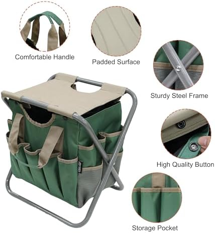 Folding Gardening Stool with Detachable Storage Tote Bag, Gardening Tools Set Organizer for Fishing Outdoor Sports Hiking Camping Garden, Gardening Gifts for Mom/Dad and Gardeners
