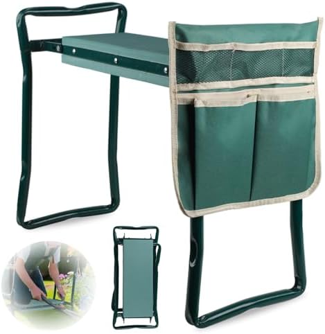 Garden Kneeler and Seat,Heavy Duty Portable Garden Stool with Tool Pouches,Foldable Thick Gardening Bench with EVA Foam Kneeling Pad,Gardening Gifts for Seniors,Gardener,Parents