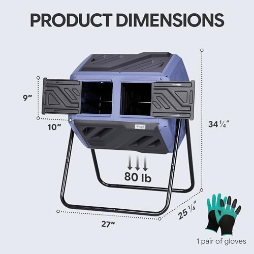 43 Gallon Outdoor Rotating Compost Bin, Dual Chamber, Purple & Black