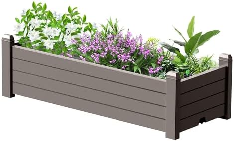 Elevated Raised Garden Bed,Outdoor Large Resin Patio Planter Box Stand Divisible with Drain Plug,Water Monitor for Plants Vegetables Flowers Fruits(Grey)