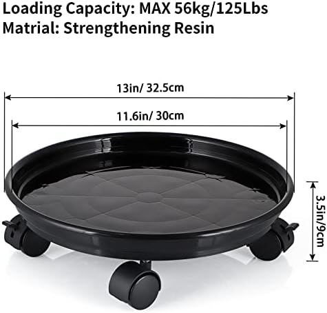 Skelang 13" Plant Caddy, Movable Plant Stand Pot Saucer, Plant Pallet Tray Trolley with Casters, Plant Dolly for Garden Planter, Deck Potted Plant, Each Load Capacity 125 Lbs, Pack of 2 (Black)
