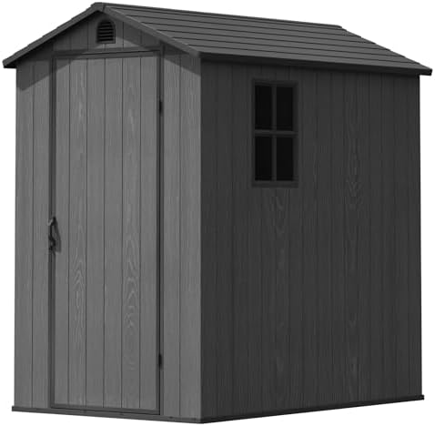 Greesum 4x6FT Plastic Outdoor Storage Shed with Floor, Dark Gray