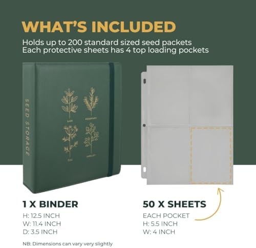 Wildgoose Seed Binder - Garden Seed Packet Organizer, Storage Book, Green
