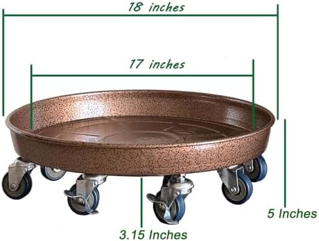 Rolling Planter Caddy(470lbs Capacity), Heavy Duty Metal Plant Stand with Brake Wheels Plant Dolly Mover Plant Pot Tray Saucer for Indoor Outdoor 18inches Copper