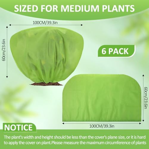Winter Plant Covers Frost Protection Bags, Green, 6 Pcs