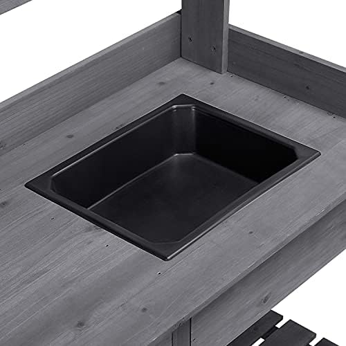 Topeakmart Outdoor Potting Bench with Sink for Patio, Garden Table, Gray
