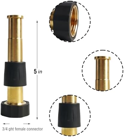 Hourleey 2 Pcs 5" Heavy Duty Brass Nozzles, Brass Jet Sweeper Garden Hose Nozzle, 3/4" GHT Nozzles for Garden Watering, Car and Pet Washing