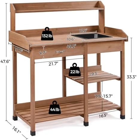 Yaheetech Potting Bench with Sink & Drawer, Outdoor Gardening Table, Brown