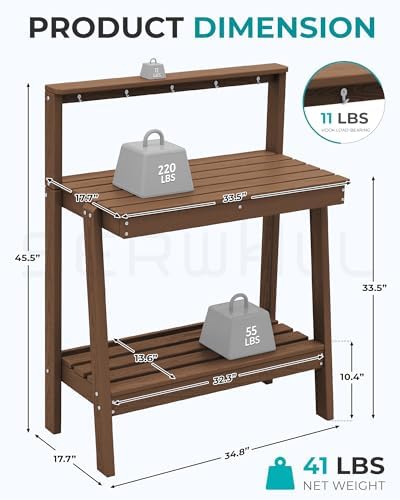 SERWALL 3-Tier Outdoor Potting Bench with Storage,Gardening Table,Brown,2PC