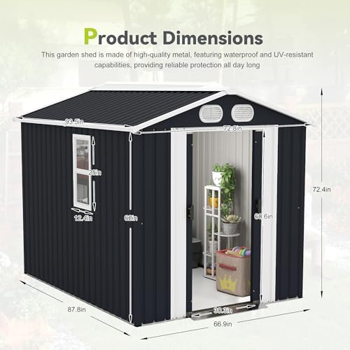 Large Waterproof Metal Storage Shed with Lockable Doors & Air Vents – Durable Outdoor Tool Shed for Backyard Garden Patio Organization