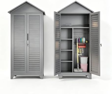 Large Steel Outdoor Tool Storage Shed with Sloped Roof, Gray