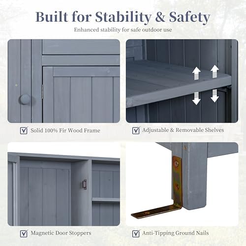 65 Inch Garden Potting Bench with Hutch Top, Gray