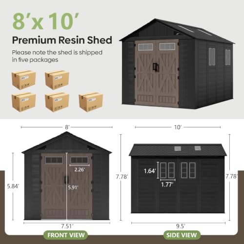 8x10 Ft Outdoor Storage Shed with Floor for Backyard, Patio, Lawn, Black