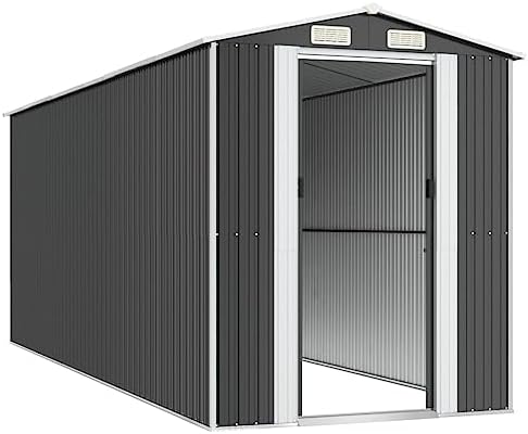 Galvanized Steel Garden Shed Anthracite, Large Outdoor Tool Storage with Sliding Gate and Vent for Pool Equipment, Lawnmower, and Garden Tools