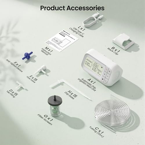 Auto Irrigation System, Battery Power Drip Watering System with Programmable Timer & Anti-Siphon Valve for 15 Indoor Outdoor Potted Plants