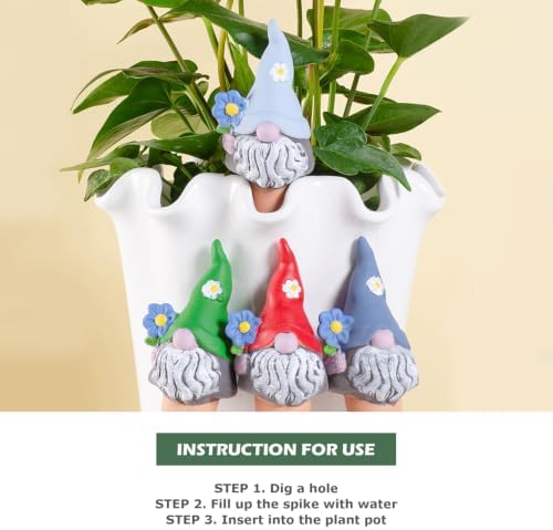4 Pack Terracotta Watering Spikes, Vacation Self-Watering Planters Devices - Continuous Moisture with Slow Release Watering System - Perfect for Indoor Outdoor Plants (Cute Gnome)