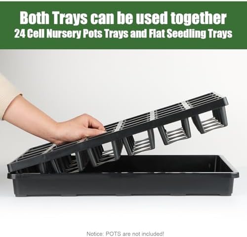 RooTrimmer 24 Cell Nursery Pots Trays (17"x11"x2") with Plastic Flat Seed Starter Trays, Durable Carrying Seedling Starter Tray, Reusable Planting Tray for Holding 2.7 inch Nursery Pots, 3 Sets Combo