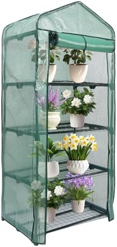 MaxWorks 4-Tier Portable Walk-in Greenhouse – 27" x 19" x 63" – Tall Mini Plant Grow House with Clear PE Cover & Steel Frame – Indoor/Outdoor Shelter for Seedlings, Herbs, or Flowers (51962)
