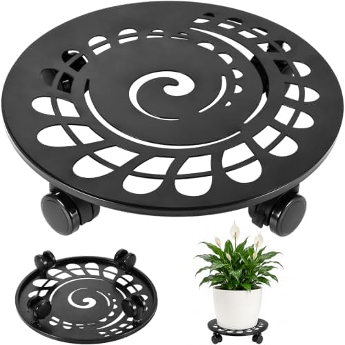 1 Pack 12 Inch Metal Plant Caddy with Wheels Heavy-Duty Rolling Plant Stand Lockable Wheels Plant Roller Base for Indoor Planters Outdoor Flower Pot Mover Rollers Plant Dolly Plant Coasters Trolley