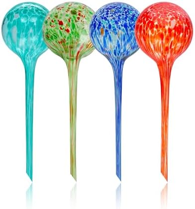 Iridescent Self Watering Globes, Glass Rainbow Plant Watering Globes, Self Watering Planter Insert, Automatic Plant Waterer Indoor (Large-4 Pcs Multi-Color)
