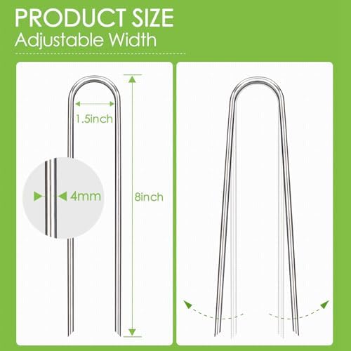 8 Inch Landscape Staples, 12/25/50/100 Pack Galvanized Garden Stakes, Heavy Duty 8 Gauge U-Shaped Ground Stakes for Weed Barrier Fabric, Irrigation Tubing, Fence, Outdoor Decorations