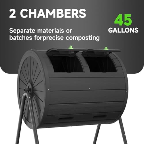 45 Gallon Outdoor Compost Bin, Large Composting Tumbler, Black