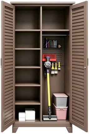 Outdoor Storage Shed with Lockable Doors, Large Tool Storage Shed, Brown