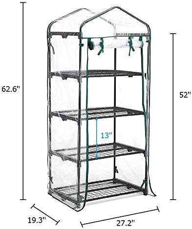 Greenhouse 4 Tier Mini Greenhouse 63x28x20 in Portable Garden Green House, with Zippered PVC Cover, Metal Shelves for Garden Yard Patio Indoor Outdoor, Extra Hooks Wind Ropes 8 Net Rack Buckles