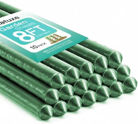 Garden Stakes 8FT, Plastic Coated Steel Plant Stakes Specifically Designed for Climbing Plants, Ideal for Tomatoes, Beans, Cucumbers, Peppers, Vines, and More Plant Growth