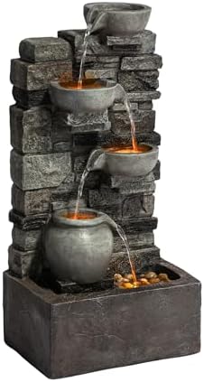 Teamson Home 28.5" Outdoor 4-Tier Cascading Water Fountain, Gray