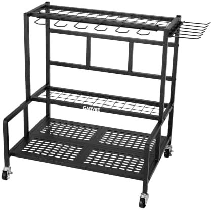 3-Tier Garden Tool Organizer with Wheels, Heavy-Duty Steel Garage Rack