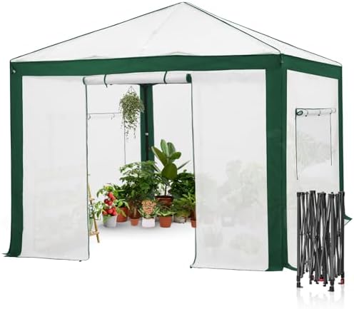 EAGLE PEAK 10x10 Walk In Pop Up Greenhouse, Green/White