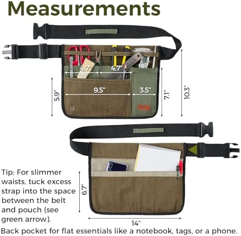 Garden Tool Belt for Women & Men, Wide Denim Garden Apron with 5 Pockets, Adjustable Utility Tool Pouch for Gardening, Florist, DIY & Craft, Green