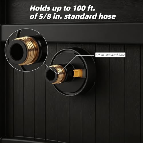 100FT Hose Reel Storage Box, Water Hose Holder,Compact Resin Garden Hose Reel, Mount Outdoor Organizer with Handle for Yard and Garden, Fits Standard 5/8-Inch Hoses, No Assembly Needed,Black