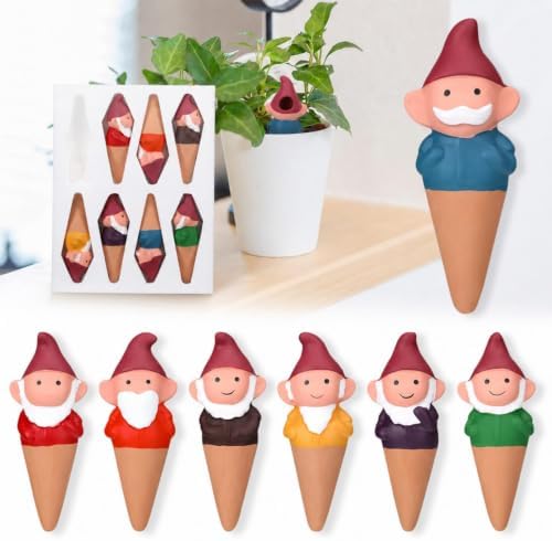 Teenyyou 7 Pcs Terracotta Watering Spikes, Gnome Plant Self-Watering Globes