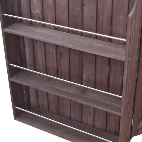 42.1" Outdoor Kitchen Island with Side Shelf,Patio Grill Cart with Storage,Stainless Steel Top, Adjustable Shelf and 4 Wheels,for Pizza Prep (Dark Brown-P)